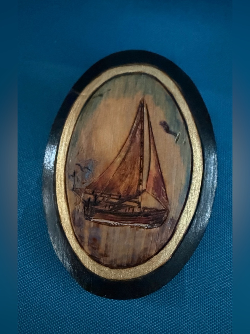 Maritime wooden brooch